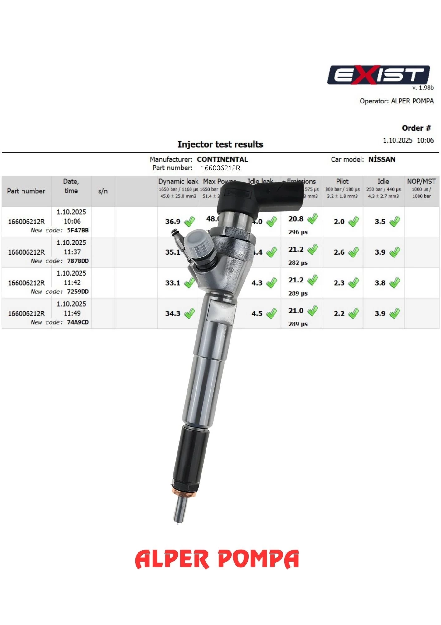 SIEMENS A2C59507596 -166006212R - H8201100113 RENAULT MEGANE 4 , KADJAR - NİSSAN Qashqai - MERCEDES CLA , A180, B180  ENJEKTÖR 1.5 dCi