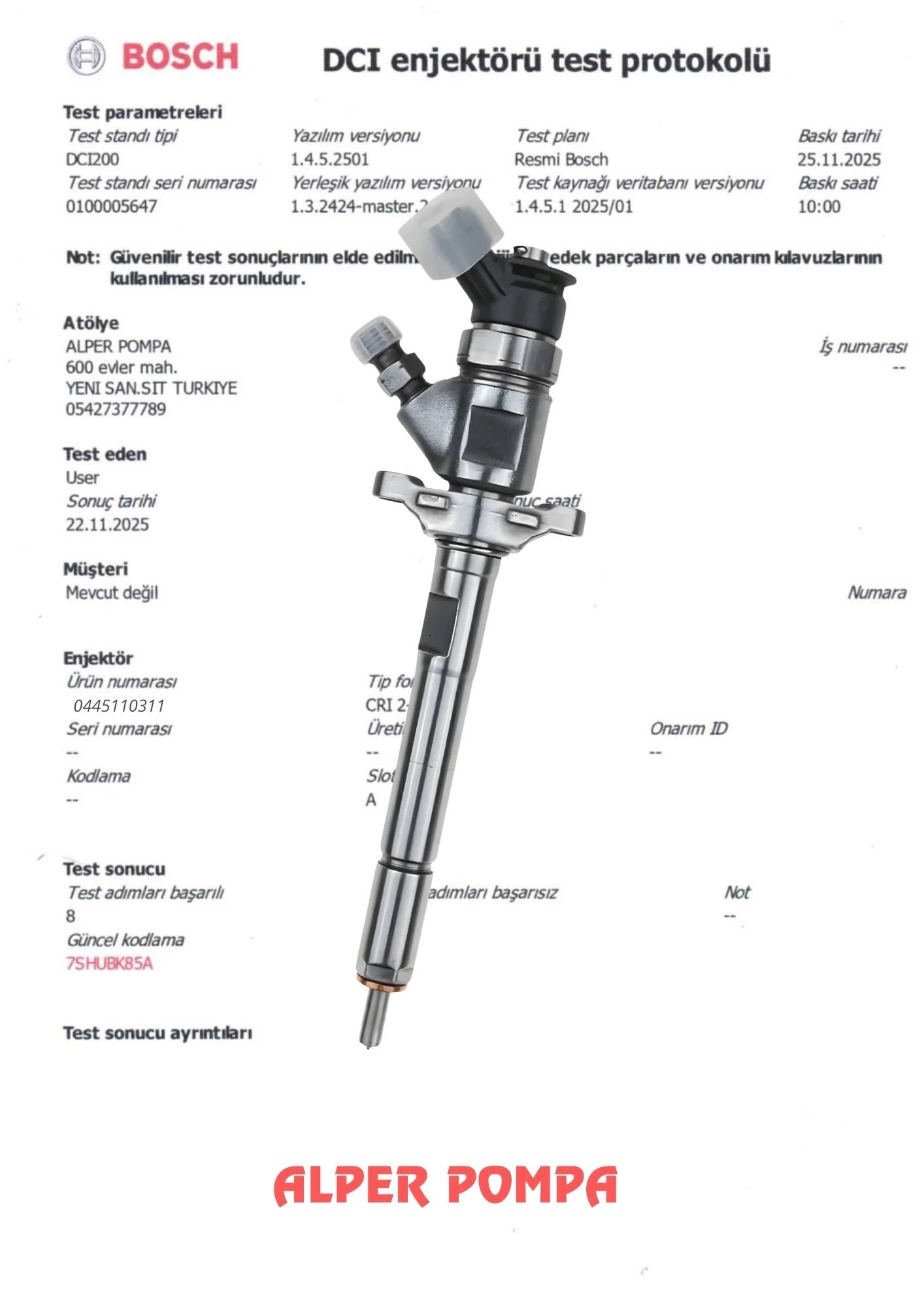 BOSCH 0445110311 Enjektör CİTROEN BERLİNGO 1.6 HDi 0986435146