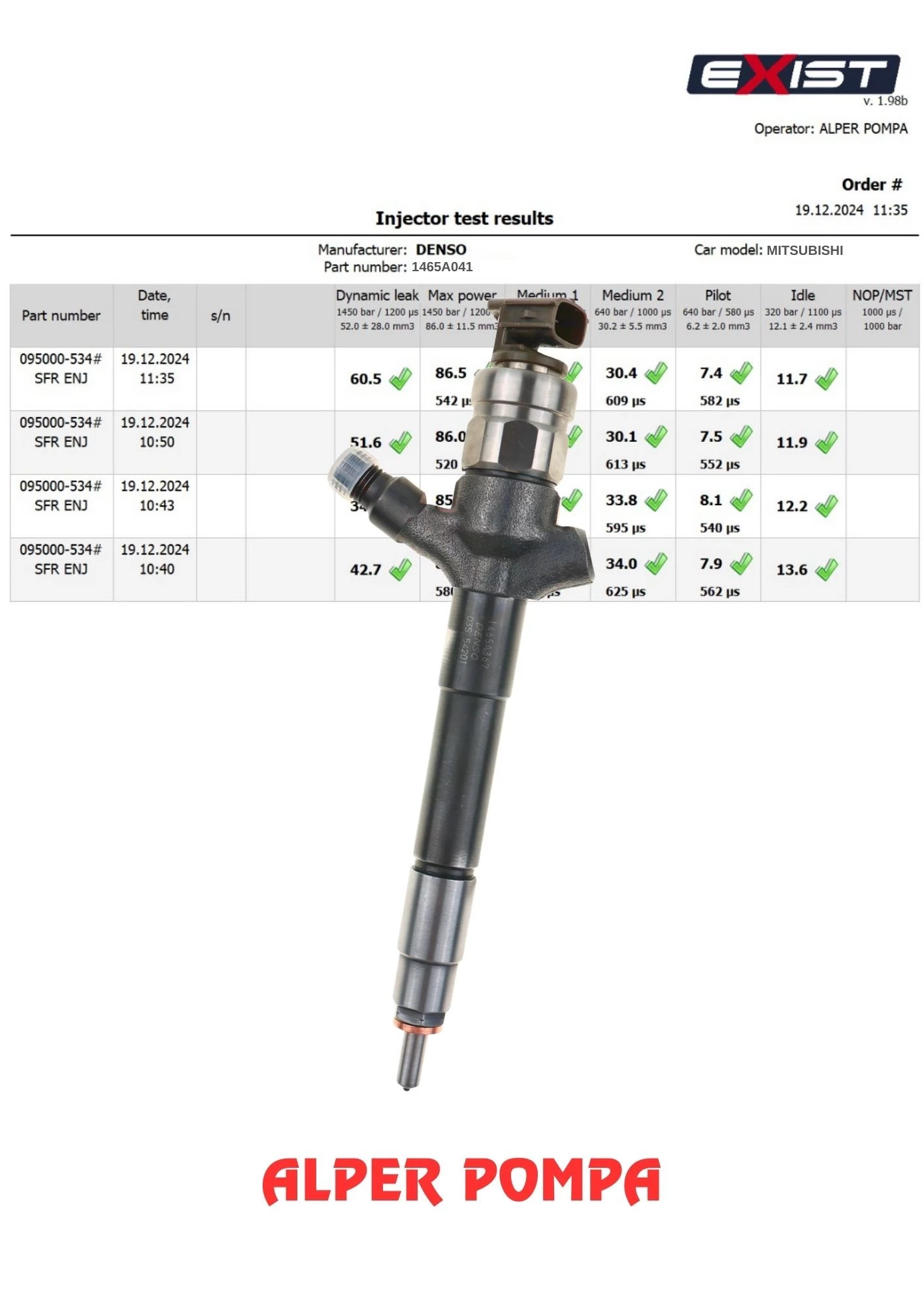 DENSO 1465A041 ENJEKTÖR MITSUBISHI L200 DİZEL ENJEKTÖR | 1465A041 - 09500-5600